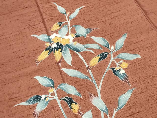 平和屋着物●訪問着　紬地　友禅　枝花文　正絹　逸品　CABA9779gh
