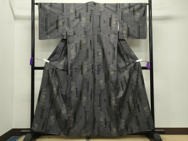 平和屋着物●本場大島紬　9マルキ　短冊花唐草文　正絹　逸品　CABA9783gh