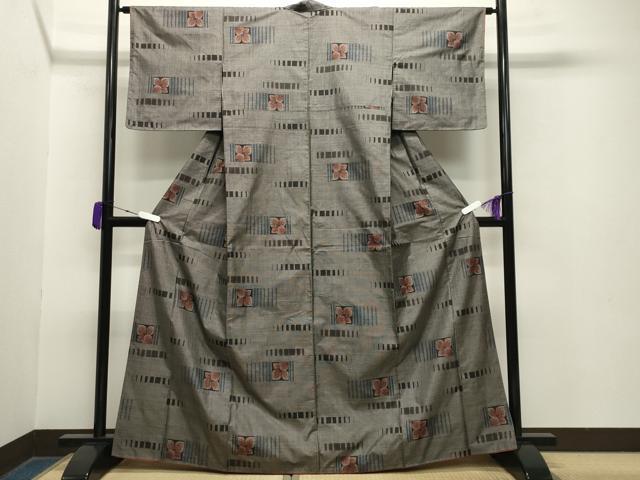 平和屋着物○本場大島紬 9マルキ 横段花文 正絹 逸品 CABA9786gh