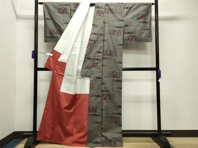 平和屋着物●本場大島紬　9マルキ　横段花文　正絹　逸品　CABA9786gh
