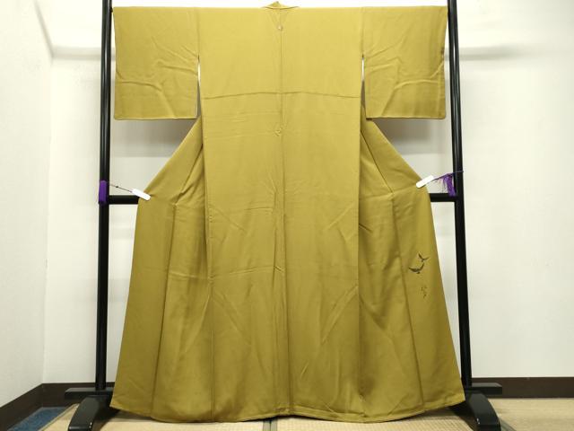 平和屋着物●染色作家　斉藤三才　色無地　菜種油色　正絹　逸品　CABA9791gh