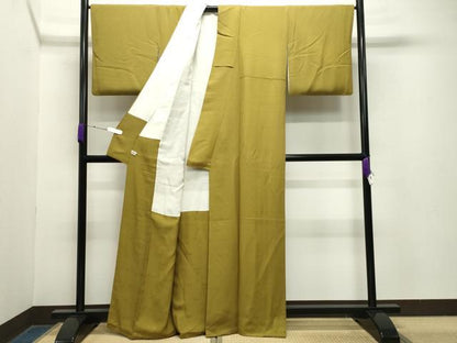 平和屋着物●染色作家　斉藤三才　色無地　菜種油色　正絹　逸品　CABA9791gh