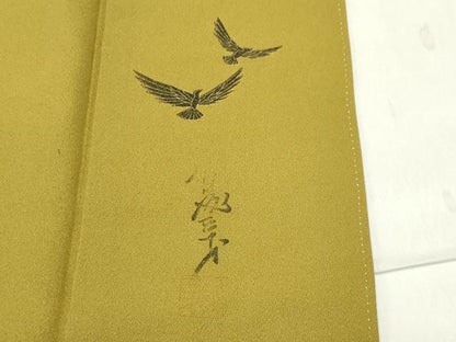 平和屋着物●染色作家　斉藤三才　色無地　菜種油色　正絹　逸品　CABA9791gh