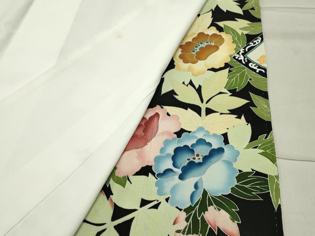 平和屋着物○豪華黒留袖 友禅 作家物 地紙重ね尾長鳥花