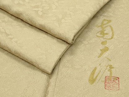 平和屋着物●上質な色無地 舞葉地紋 南天染 木蘭色 正絹 逸品 CABA9799gh