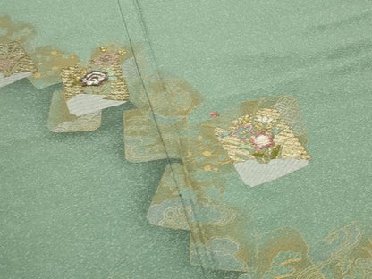 平和屋着物●訪問着　刺繍　色紙重ね鳳凰花文　暈し染め　金銀彩　正絹　逸品　CABA9809gh