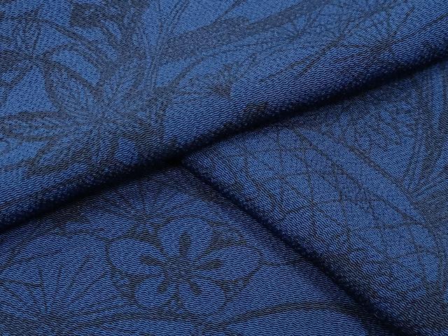 平和屋着物○上質な小紋 藍 型染め 籬草花文 鬼しぼ縮緬