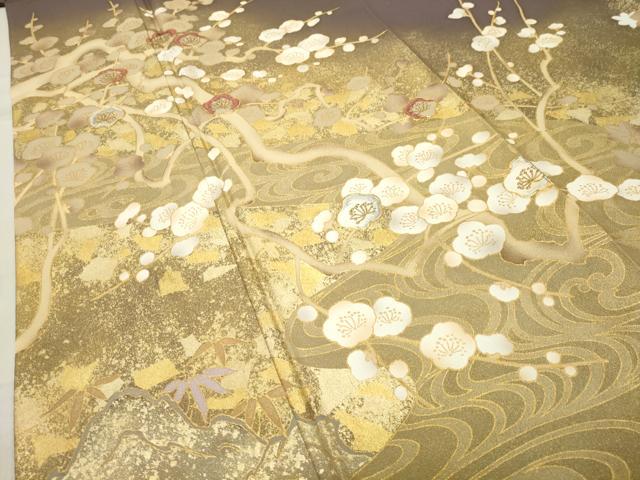 平和屋着物○皇室デザイナー 中村乃武夫 色留訪問着 駒刺繍 流水枝