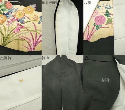 平和屋着物●豪華黒留袖　尾長鳥草花文　暈し染め　金彩　正絹　逸品　CABA9839gh
