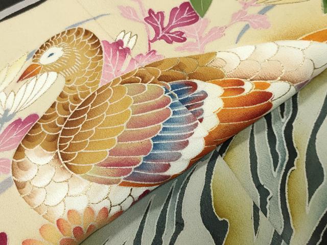 平和屋着物●豪華黒留袖　尾長鳥草花文　暈し染め　金彩　正絹　逸品　CABA9839gh