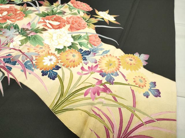 平和屋着物●豪華黒留袖　尾長鳥草花文　暈し染め　金彩　正絹　逸品　CABA9839gh