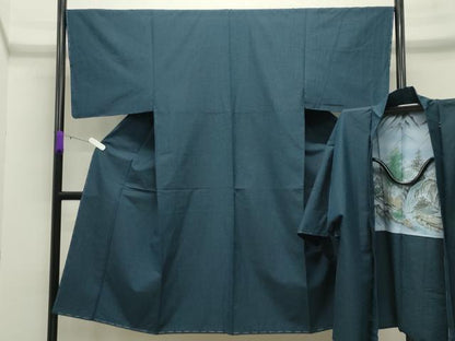 平和屋着物●男性 紬 アンサンブル 霞文 褐返色 正絹 逸品 未使用 CABA9841gh