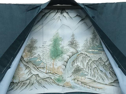 平和屋着物●男性 紬 アンサンブル 霞文 褐返色 正絹 逸品 未使用 CABA9841gh