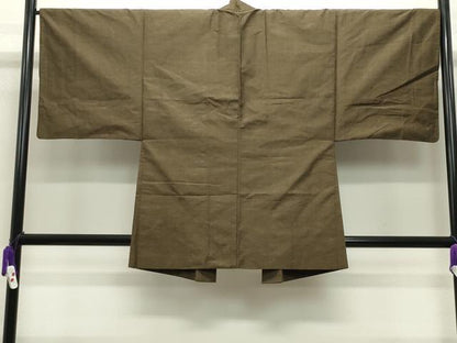 平和屋着物●男性　紬　アンサンブル　霞文　鶯茶色　正絹　逸品　CABA9843gh