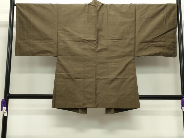 平和屋着物●男性　紬　アンサンブル　霞文　鶯茶色　正絹　逸品　CABA9843gh