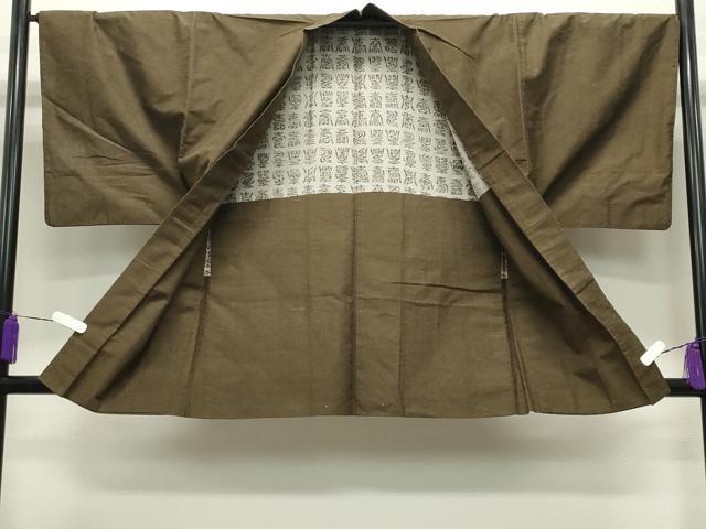 平和屋着物●男性　紬　アンサンブル　霞文　鶯茶色　正絹　逸品　CABA9843gh