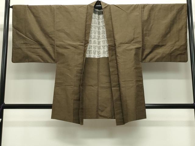平和屋着物●男性　紬　アンサンブル　霞文　鶯茶色　正絹　逸品　CABA9843gh