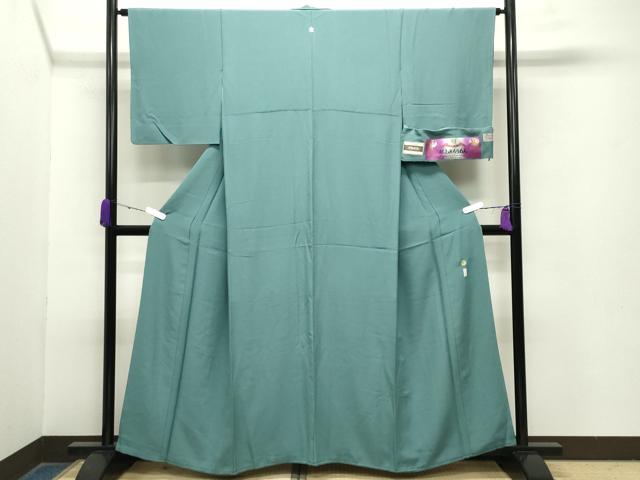 平和屋着物●上質な色無地　献上浜ちりめん　青磁色　反端付き　正絹　逸品　CABA9861gh