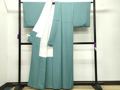 平和屋着物●上質な色無地　献上浜ちりめん　青磁色　反端付き　正絹　逸品　CABA9861gh