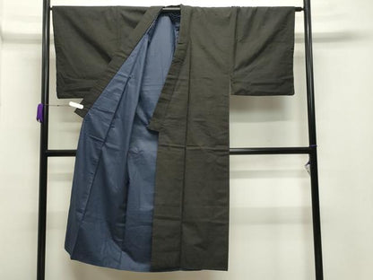 平和屋着物●男性 紬 アンサンブル 憲法黒茶色 正絹 逸品 CABA9864gh
