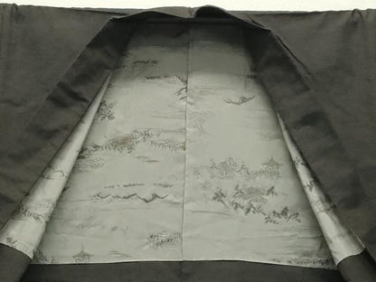 平和屋着物●男性 紬 アンサンブル 憲法黒茶色 正絹 逸品 CABA9864gh