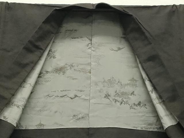 平和屋着物●男性 紬 アンサンブル 憲法黒茶色 正絹 逸品 CABA9864gh