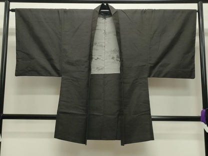 平和屋着物●男性 紬 アンサンブル 憲法黒茶色 正絹 逸品 CABA9864gh