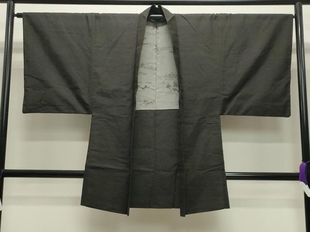 平和屋着物●男性 紬 アンサンブル 憲法黒茶色 正絹 逸品 CABA9864gh