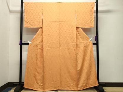平和屋着物●上質な色無地 総刺繍 菱文 柑子色 正絹 逸品 未使用 CABA9888gh