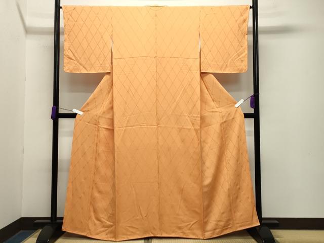 平和屋着物●上質な色無地 総刺繍 菱文 柑子色 正絹 逸品 未使用 CABA9888gh