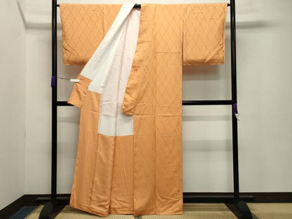 平和屋着物●上質な色無地 総刺繍 菱文 柑子色 正絹 逸品 未使用 CABA9888gh