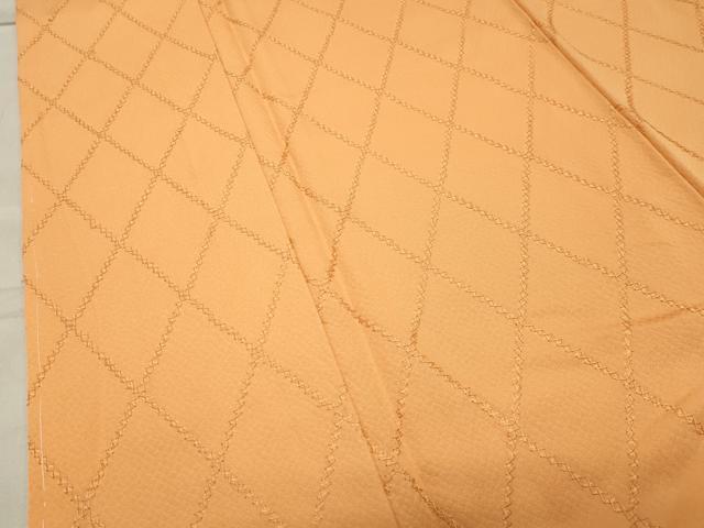 平和屋着物●上質な色無地 総刺繍 菱文 柑子色 正絹 逸品 未使用 CABA9888gh