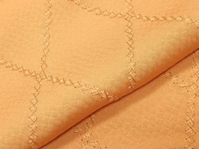平和屋着物●上質な色無地 総刺繍 菱文 柑子色 正絹 逸品 未使用 CABA9888gh