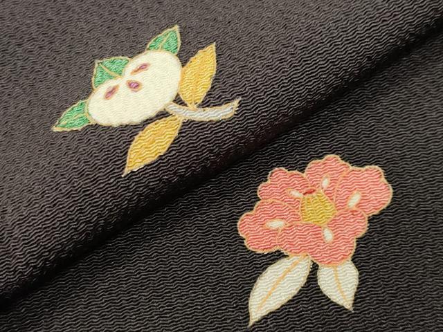 正絹　鬼しぼ縮緬　小紋　花束　菱紋 平和屋着物○訪問着 雪輪花蝶文 鬼しぼ縮緬 正絹 逸品 CABA9893gh