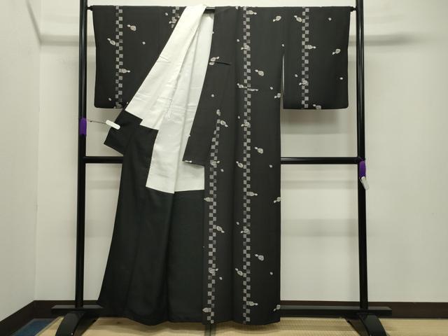 平和屋着物●上質な小紋　吉祥文　黒地　正絹　逸品　CABA9897gh