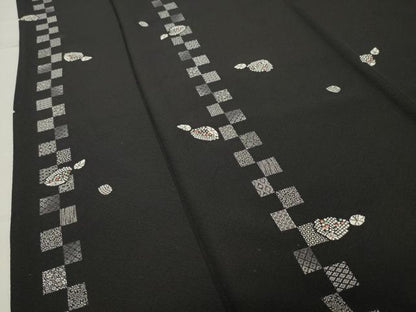 平和屋着物●上質な小紋　吉祥文　黒地　正絹　逸品　CABA9897gh