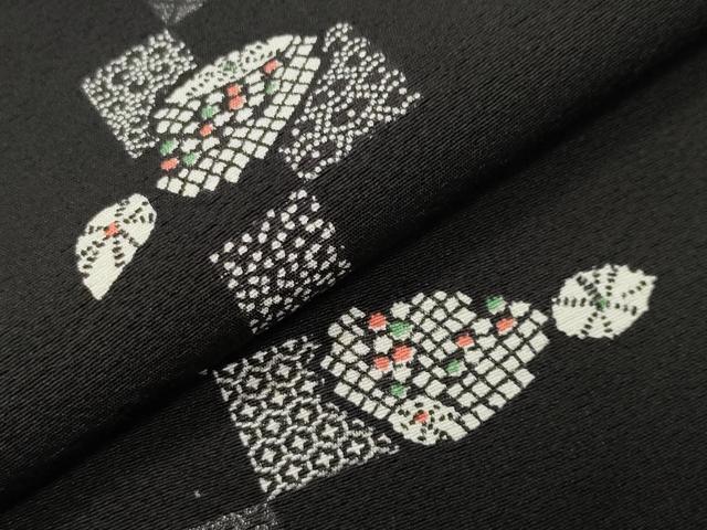 平和屋着物●上質な小紋　吉祥文　黒地　正絹　逸品　CABA9897gh