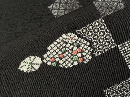 平和屋着物●上質な小紋　吉祥文　黒地　正絹　逸品　CABA9897gh