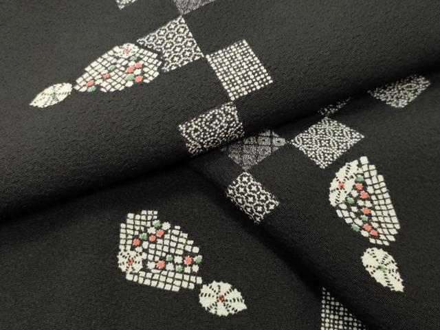平和屋着物●上質な小紋　吉祥文　黒地　正絹　逸品　CABA9897gh