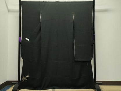 平和屋着物●豪華振袖　作家物　枝桐文　黒地　金彩　正絹　逸品　CABA9903gh