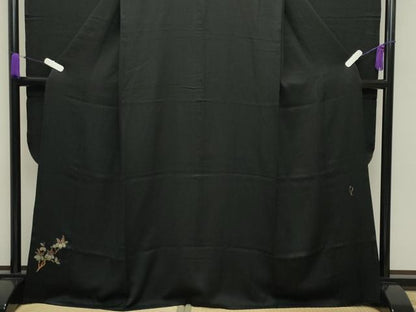 平和屋着物●豪華振袖　作家物　枝桐文　黒地　金彩　正絹　逸品　CABA9903gh