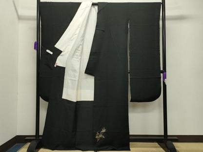 平和屋着物●豪華振袖　作家物　枝桐文　黒地　金彩　正絹　逸品　CABA9903gh