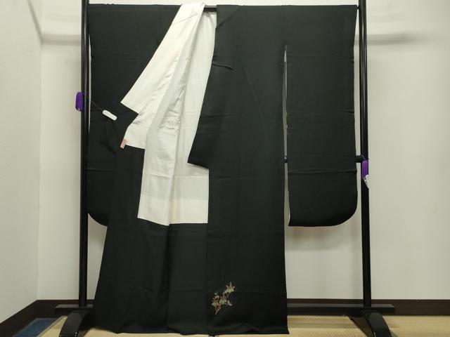 平和屋着物●豪華振袖　作家物　枝桐文　黒地　金彩　正絹　逸品　CABA9903gh