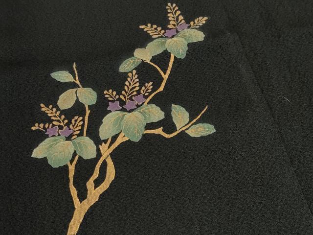 平和屋着物●豪華振袖　作家物　枝桐文　黒地　金彩　正絹　逸品　CABA9903gh