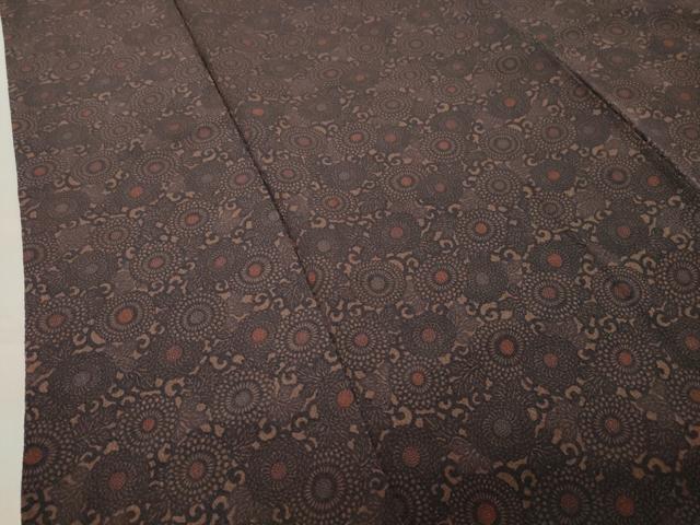 平和屋着物○上質な小紋 型染め 菊花唐草文 鬼しぼ縮緬 正絹