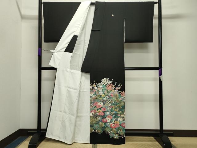 平和屋着物○豪華黒留袖 友禅 作家物 尾長鳥松花文 暈し