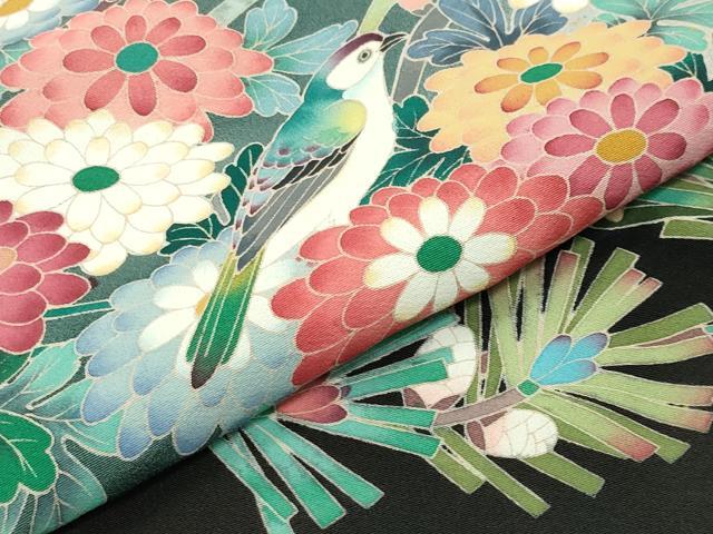 平和屋着物○豪華黒留袖 友禅 作家物 尾長鳥松花文 暈し