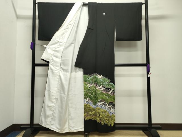 平和屋着物●豪華黒留袖 友禅 作家物 群鶴松梅文 正絹 逸品 CABA9925gh