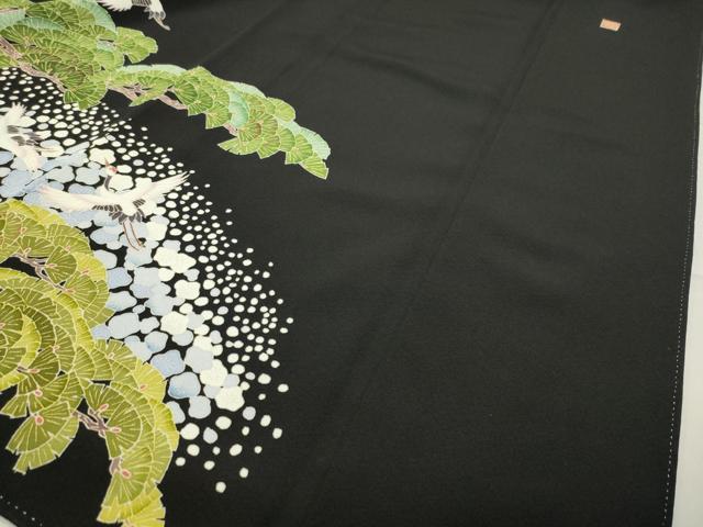 平和屋着物●豪華黒留袖 友禅 作家物 群鶴松梅文 正絹 逸品 CABA9925gh