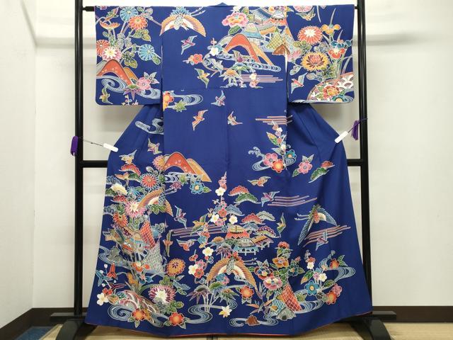 平和屋着物●訪問着　型染め　飛鶴御所解花文　正絹　逸品　CABA9926gh 平和屋着物○訪問着 型染め 飛鶴御所解花文 正絹 逸品